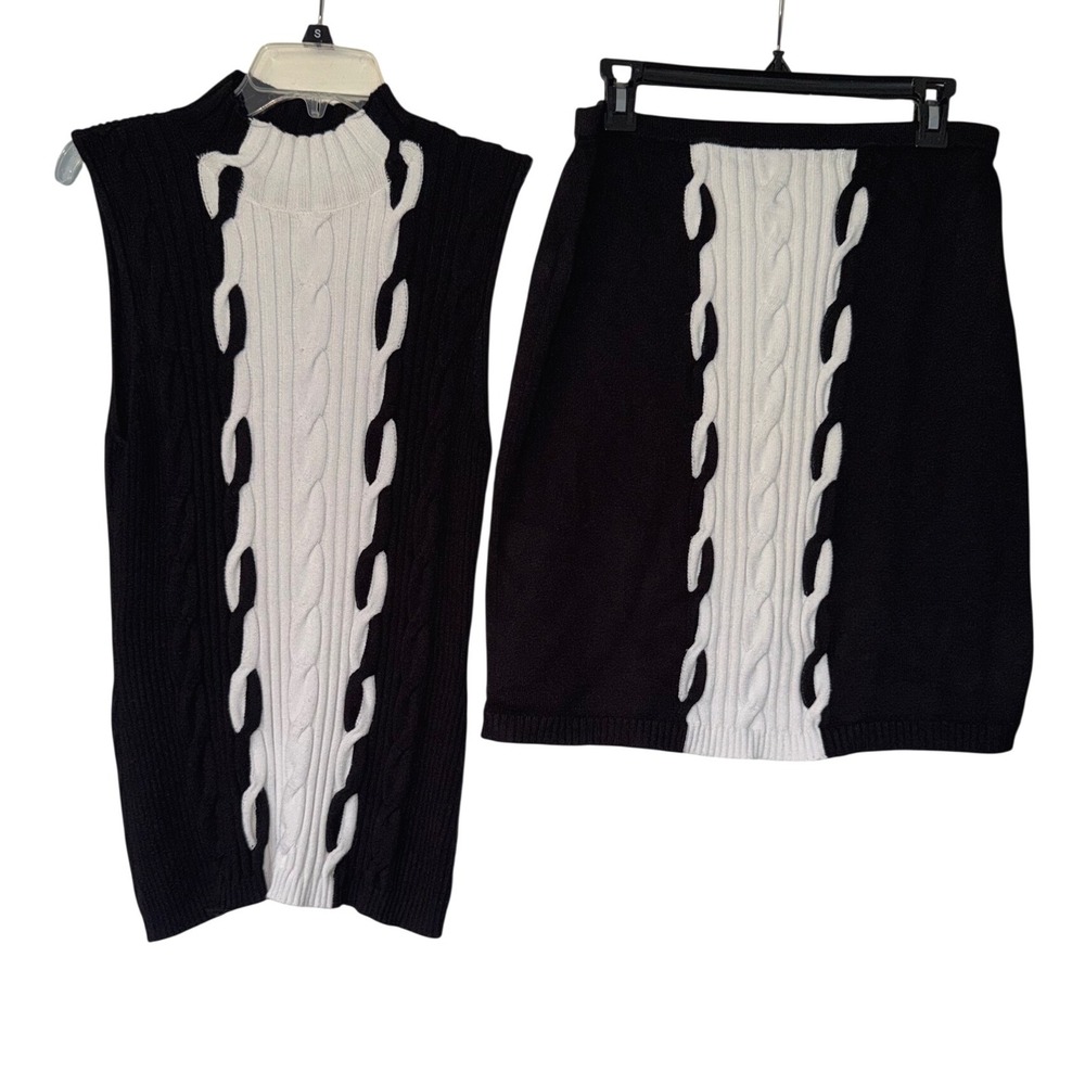 Etcetera Black White Cable Knit 2 Piece Skirt Set small
